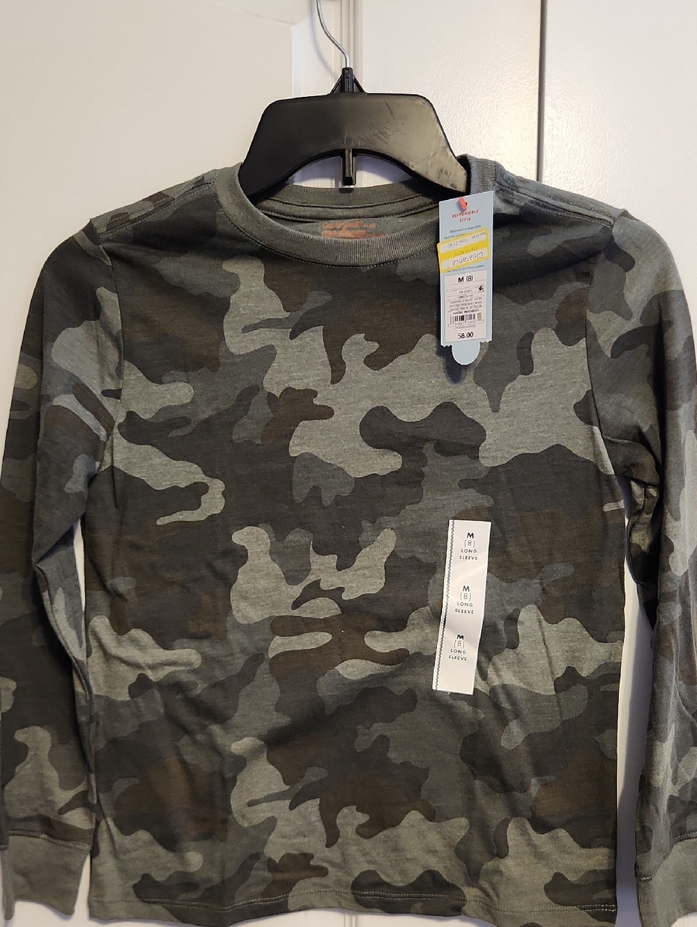 Boys Cat & Jack Long Sleeve Camo Crewneck - Olive & Gray